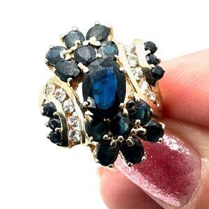 Vintage Estate Ring 14K Yellow Gold Sapphire Diamond Multi-Gemstone Size 9